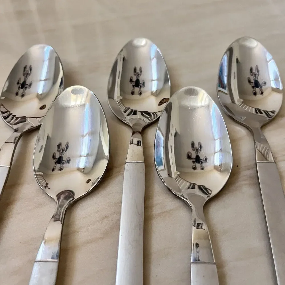 5pc FARBERWARE FRW80 Soup Spoon 8” Stainless Lines At Heel & Tip Glossy/Frosted